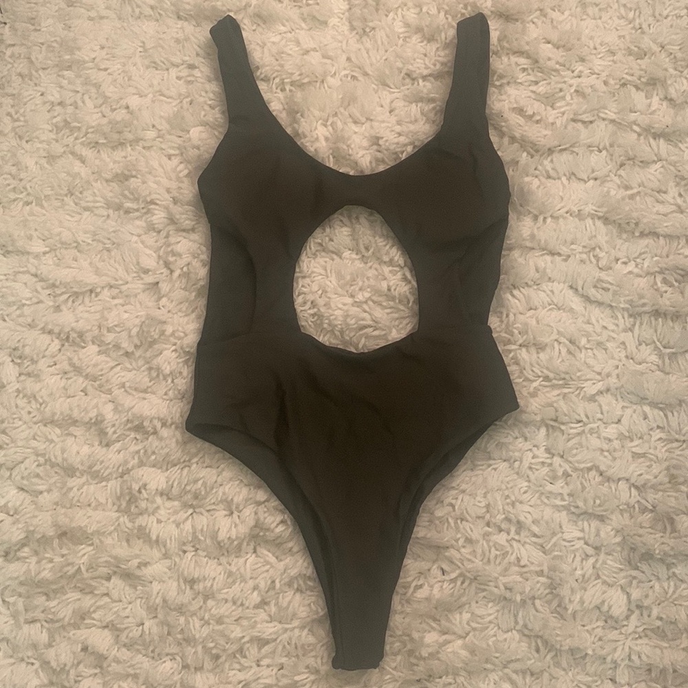 Olive Green One Piece Cut Out Swimsuit